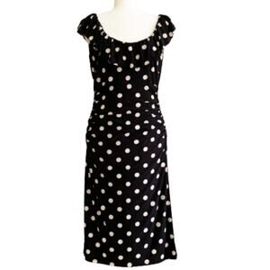 American Living Dress Black White Polka Dot Ruffled Sleeve Ruched Dress Size 10